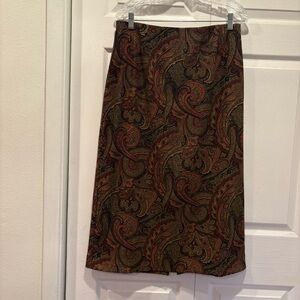 Vintage JM Collection Brown Paisley Midi Length Skirt - Size 12